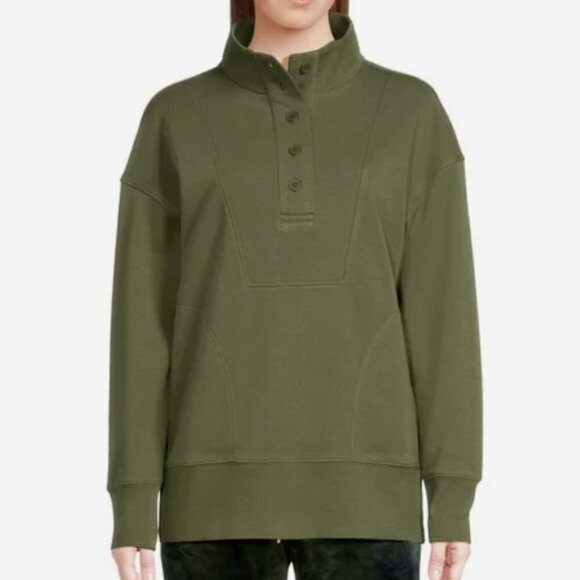 NWT Time and Tru Women's Long Sleeve Olive Green Placket Pullover size S (4-6) - Picture 1 of 7